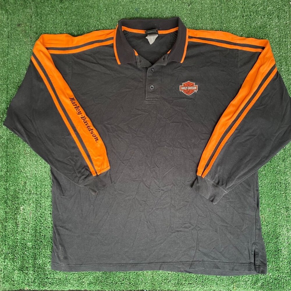 Vintage Y2K Harley Davidson Rugby Polo Punk Biker Logo Shirt - Picture 1 of 7